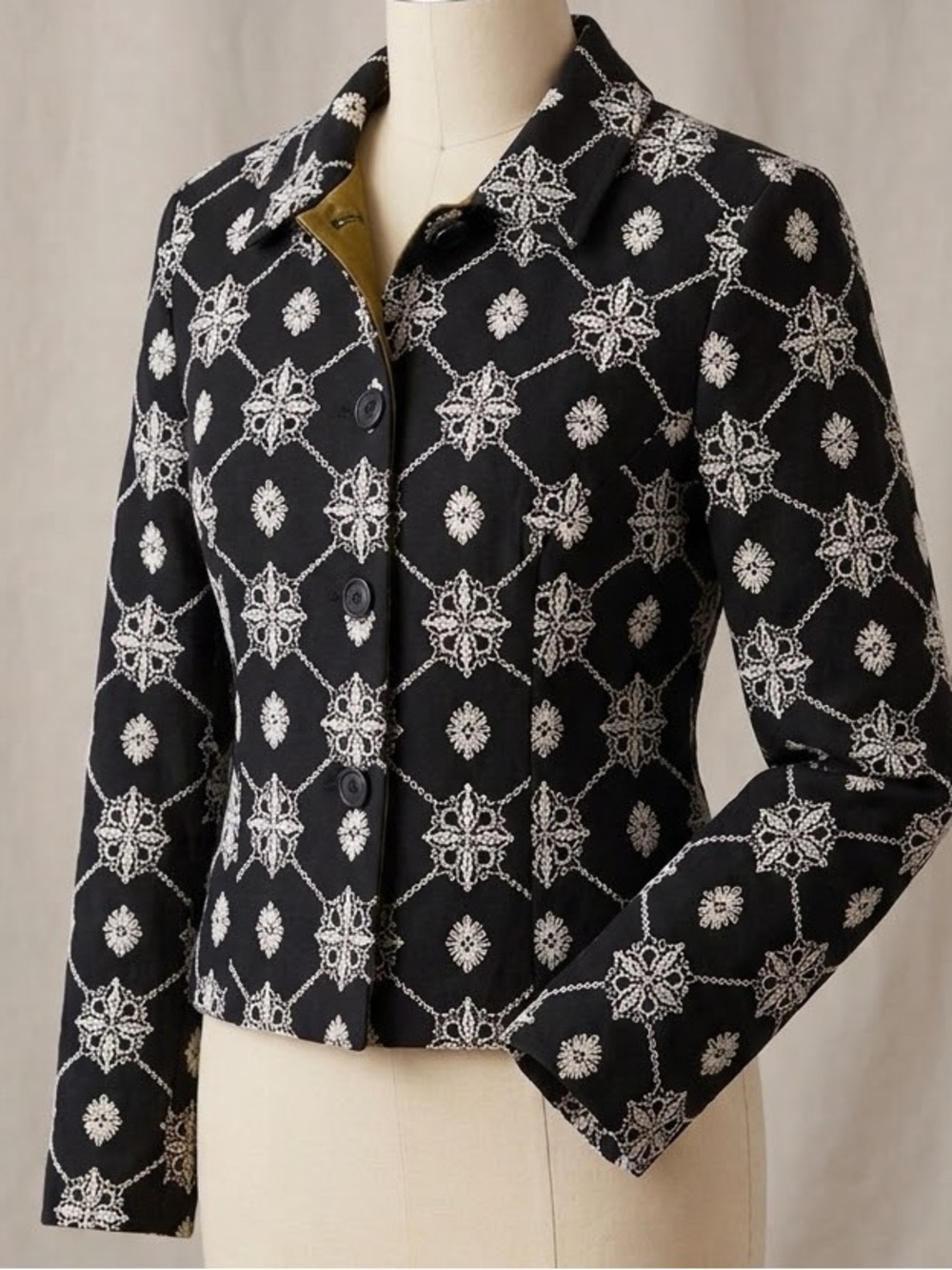 INC International Concepts Petite Black White Embroidered Jacket P XS